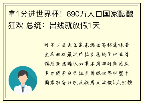 拿1分进世界杯！690万人口国家酝酿狂欢 总统：出线就放假1天